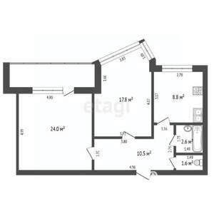 2-к квартира, вторичка, 65м2, 9/9 этаж