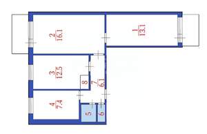 3-к квартира, вторичка, 63м2, 7/9 этаж