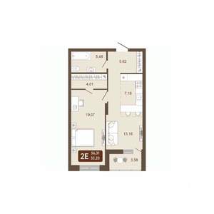 2-к квартира, вторичка, 56м2, 11/20 этаж