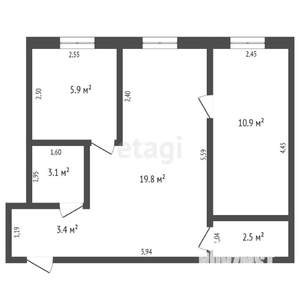 2-к квартира, вторичка, 46м2, 1/2 этаж