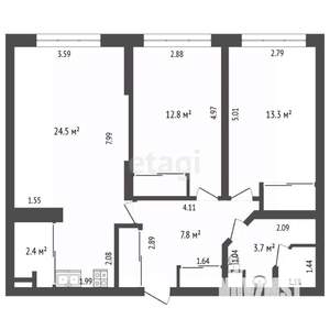 2-к квартира, вторичка, 71м2, 8/13 этаж