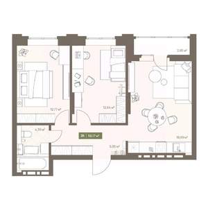 2-к квартира, вторичка, 56м2, 15/16 этаж