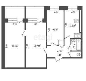 3-к квартира, вторичка, 61м2, 2/9 этаж