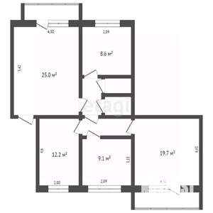 4-к квартира, вторичка, 74м2, 2/9 этаж