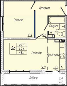 1-к квартира, вторичка, 48м2, 2/17 этаж