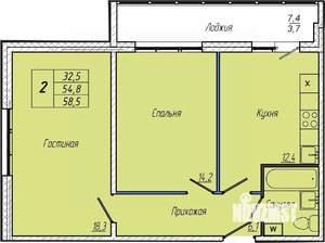 2-к квартира, вторичка, 59м2, 14/17 этаж