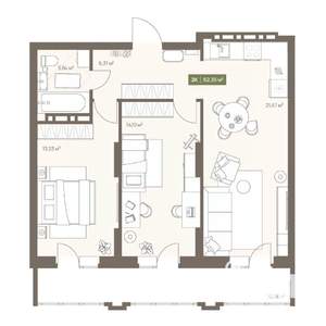 2-к квартира, вторичка, 62м2, 9/16 этаж