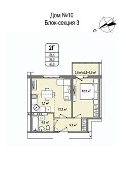 2-к квартира, строящийся дом, 41м2, 4/16 этаж