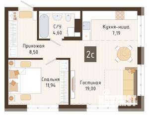 1-к квартира, вторичка, 51м2, 4/7 этаж