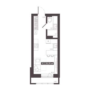 1-к квартира, строящийся дом, 25м2, 4/9 этаж