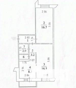 2-к квартира, вторичка, 53м2, 1/9 этаж