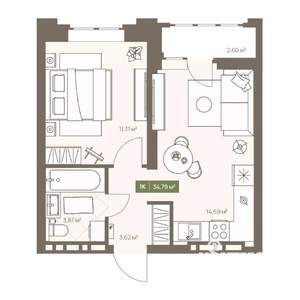 1-к квартира, вторичка, 35м2, 2/16 этаж