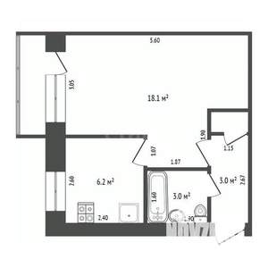 1-к квартира, вторичка, 32м2, 5/5 этаж