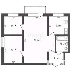 3-к квартира, вторичка, 40м2, 2/2 этаж