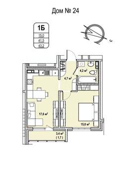 1-к квартира, строящийся дом, 43м2, 10/17 этаж