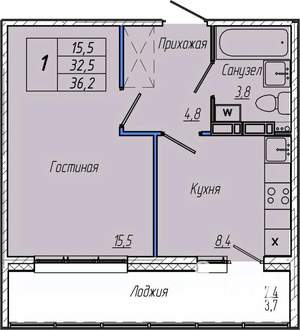 1-к квартира, вторичка, 36м2, 3/17 этаж