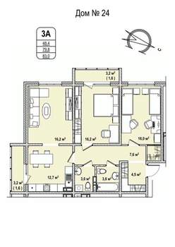 3-к квартира, строящийся дом, 83м2, 4/17 этаж