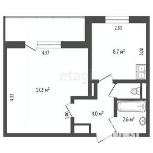 1-к квартира, вторичка, 34м2, 2/10 этаж