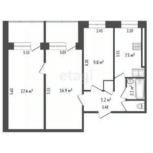 3-к квартира, вторичка, 61м2, 2/9 этаж