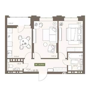 2-к квартира, вторичка, 50м2, 12/16 этаж