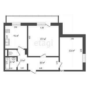 2-к квартира, вторичка, 54м2, 4/9 этаж