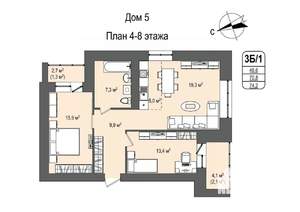 3-к квартира, строящийся дом, 74м2, 4/16 этаж