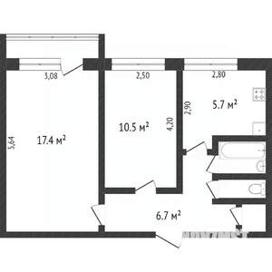 2-к квартира, вторичка, 44м2, 3/5 этаж