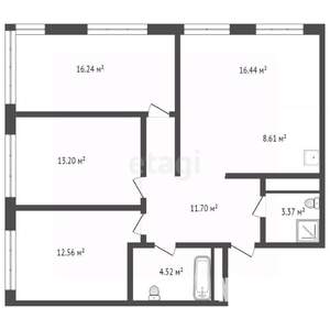 4-к квартира, вторичка, 87м2, 12/16 этаж