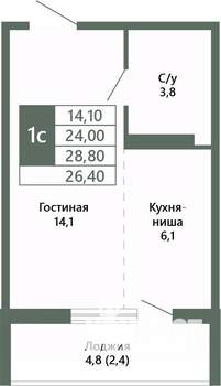 1-к квартира, вторичка, 26м2, 11/15 этаж