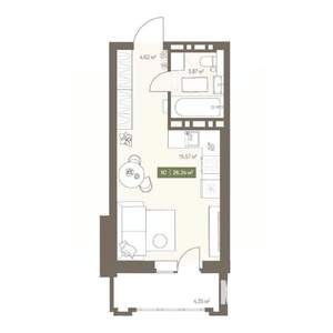 Студия квартира, вторичка, 26м2, 7/16 этаж