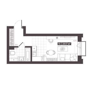 1-к квартира, строящийся дом, 28м2, 4/16 этаж