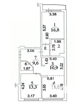 3-к квартира, вторичка, 74м2, 5/6 этаж
