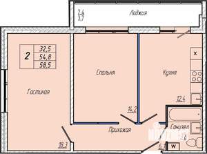 2-к квартира, вторичка, 59м2, 14/17 этаж