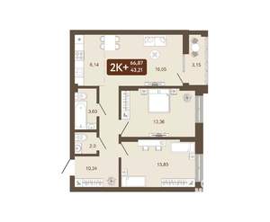 2-к квартира, вторичка, 67м2, 6/25 этаж