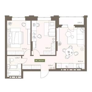 2-к квартира, вторичка, 56м2, 8/16 этаж