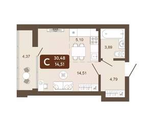 Студия квартира, вторичка, 30м2, 21/25 этаж