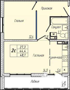 1-к квартира, вторичка, 48м2, 5/17 этаж