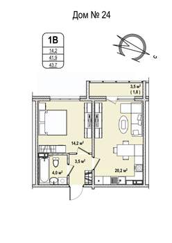1-к квартира, строящийся дом, 44м2, 8/17 этаж