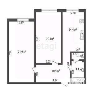 2-к квартира, вторичка, 72м2, 3/10 этаж