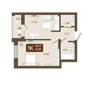 1-к квартира, вторичка, 40м2, 5/25 этаж