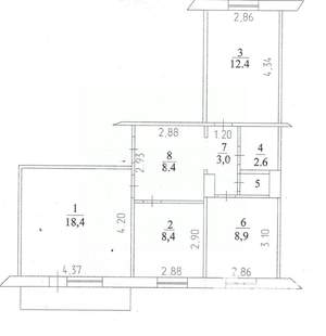3-к квартира, вторичка, 63м2, 8/10 этаж