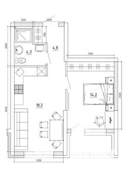 2-к квартира, вторичка, 46м2, 3/8 этаж