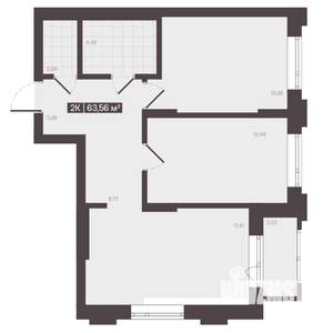 2-к квартира, вторичка, 64м2, 3/16 этаж