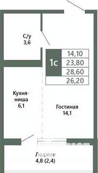 1-к квартира, вторичка, 26м2, 15/15 этаж
