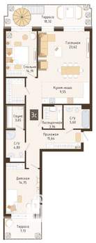 3-к квартира, вторичка, 105м2, 2/7 этаж