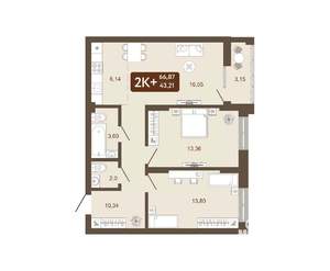 2-к квартира, вторичка, 67м2, 22/25 этаж