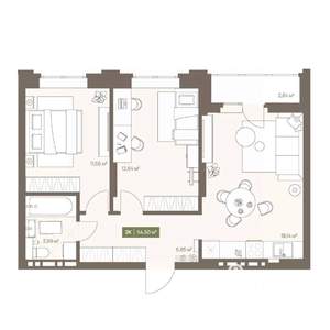 2-к квартира, вторичка, 55м2, 13/16 этаж