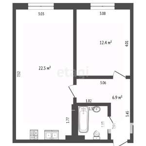 2-к квартира, вторичка, 45м2, 1/9 этаж