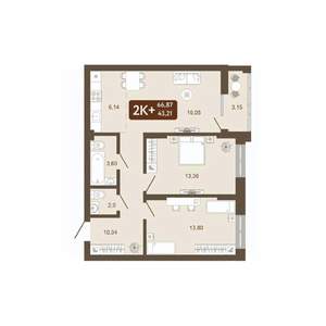 2-к квартира, вторичка, 67м2, 16/25 этаж