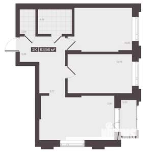 2-к квартира, вторичка, 64м2, 6/16 этаж